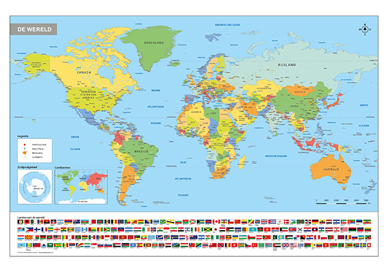 Schoolkaart wereld met vlaggen