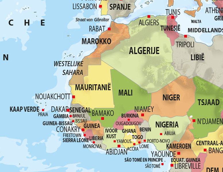 Digitale Kleine Wereldkaart A3 formaat 1420 | Kaarten en Atlassen.nl