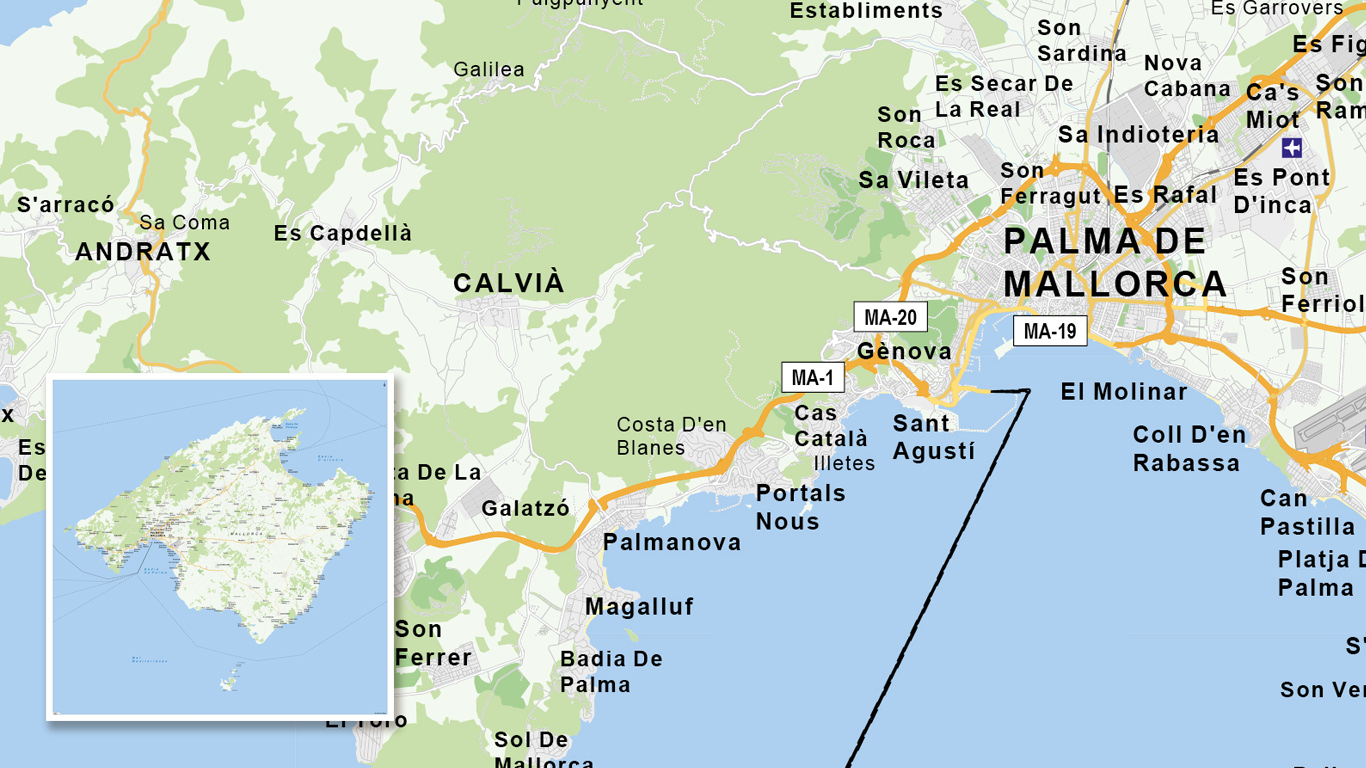 Gedetailleerde eilandkaart van Mallorca