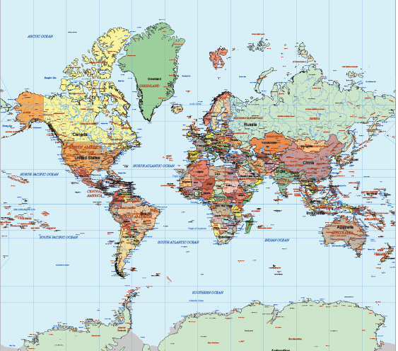 Wereldkaart-Mercator-projectie.jpg | Kaarten en Atlassen.nl