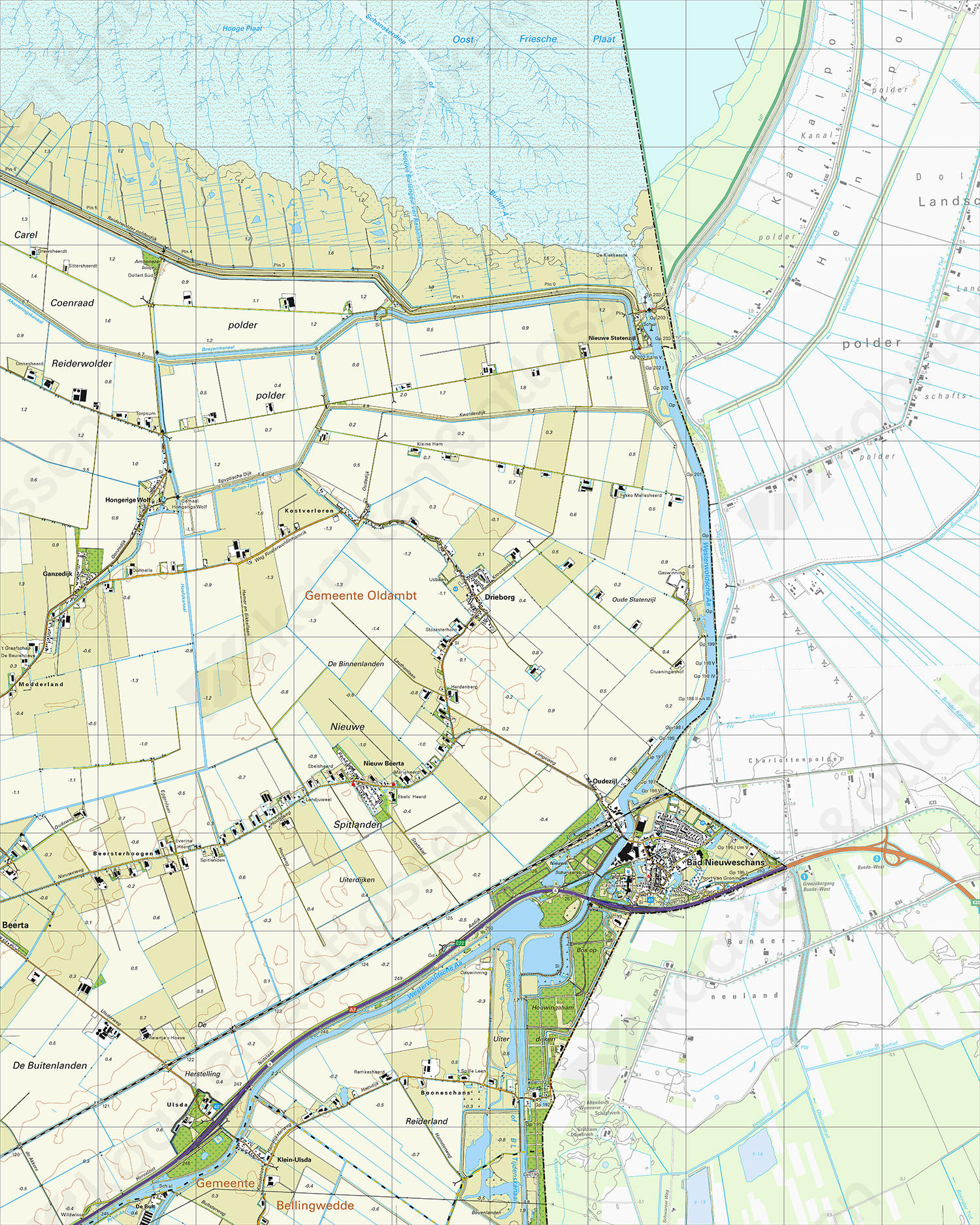 Gevouwen Topografische Kaart 8D Bad Nieuweschans