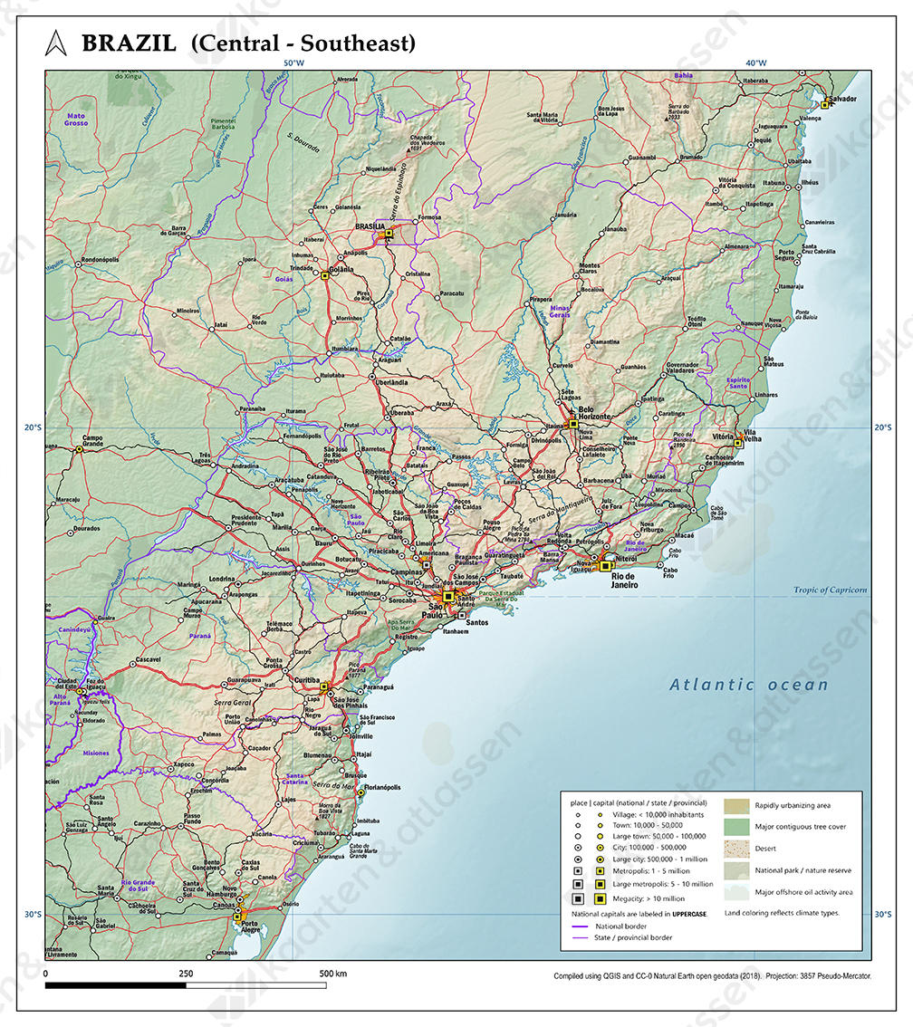 Natuurkundige kaart Brazilië Natuurkundige kaart Brazilië