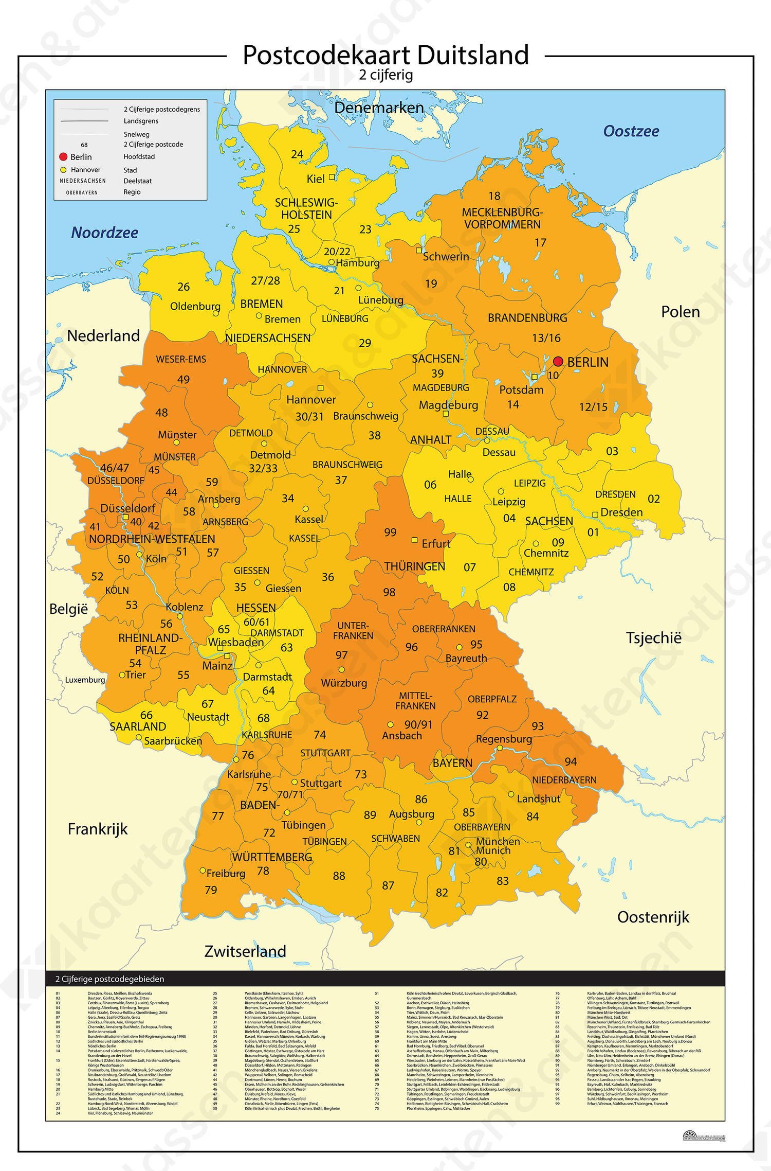 Duitsland 2-cijferige postcodekaart 814 Digitale postcodekaart Duitsland 2-cijferig