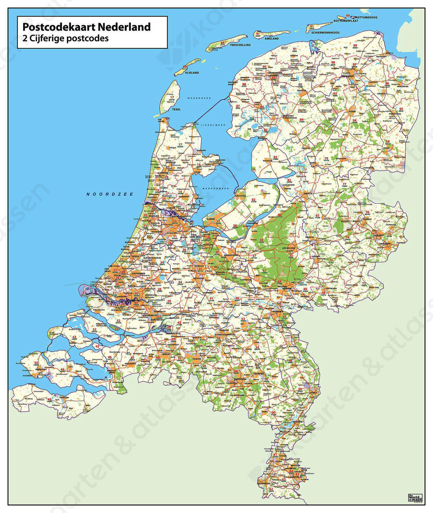 Digitale 2 cijferige postcodekaart Digitale 2 cijferige postcodekaart