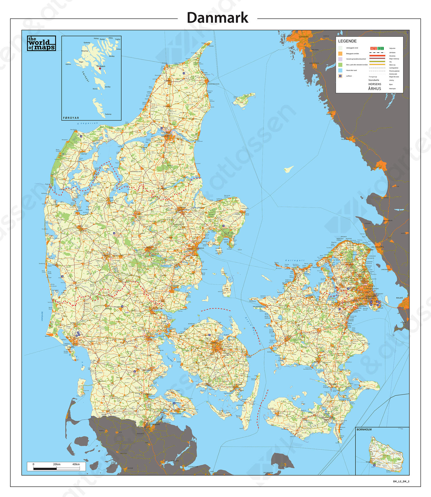 Digitale Gedetailleerde kaart van Denemarken