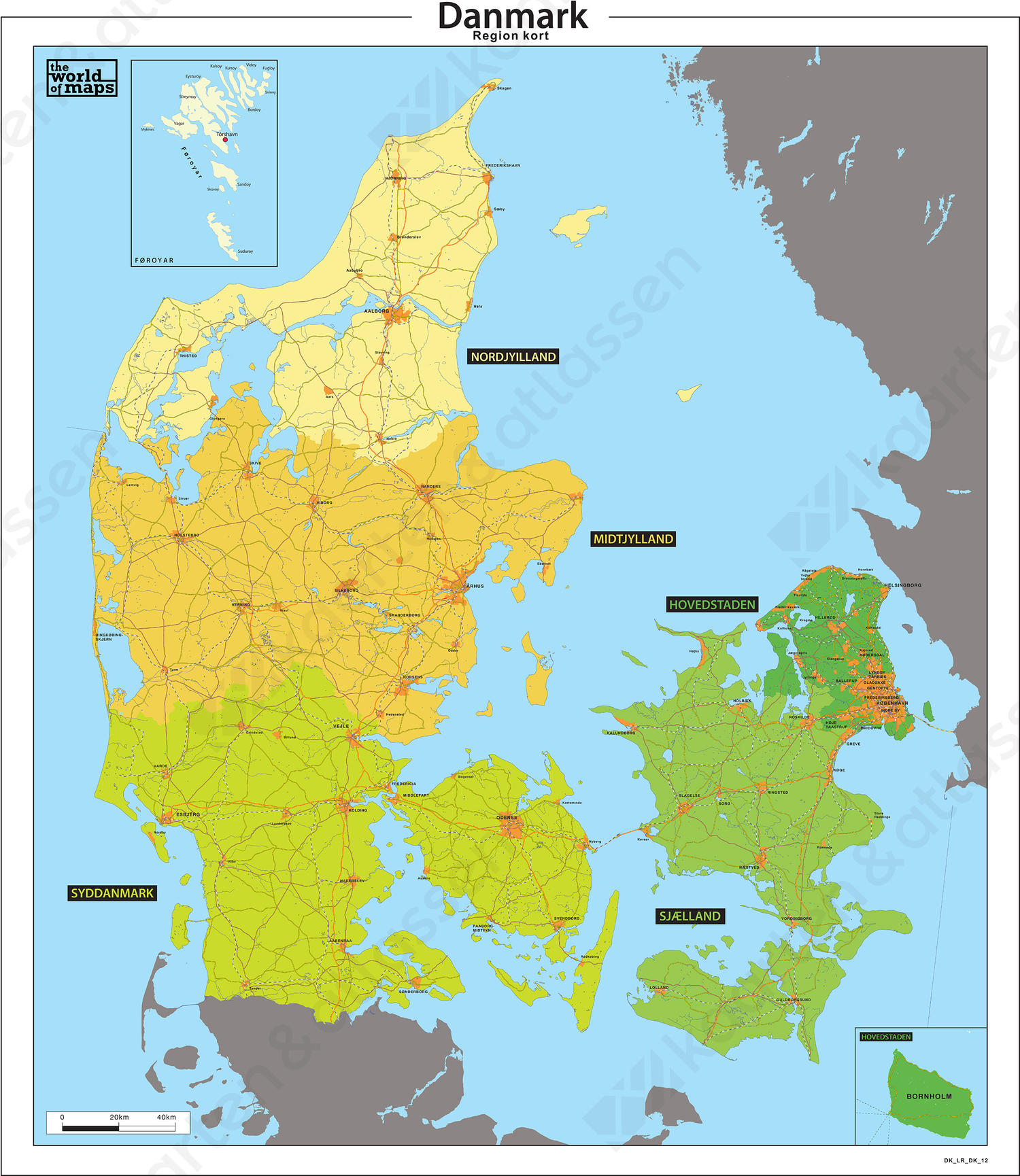 Digitale Basis regio kaart van Denemarken