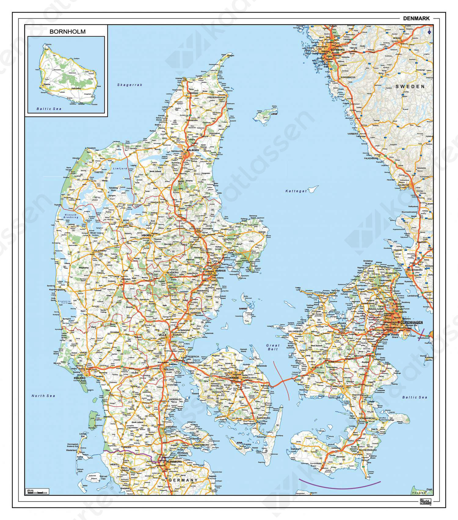 Wegenkaart Denemarken