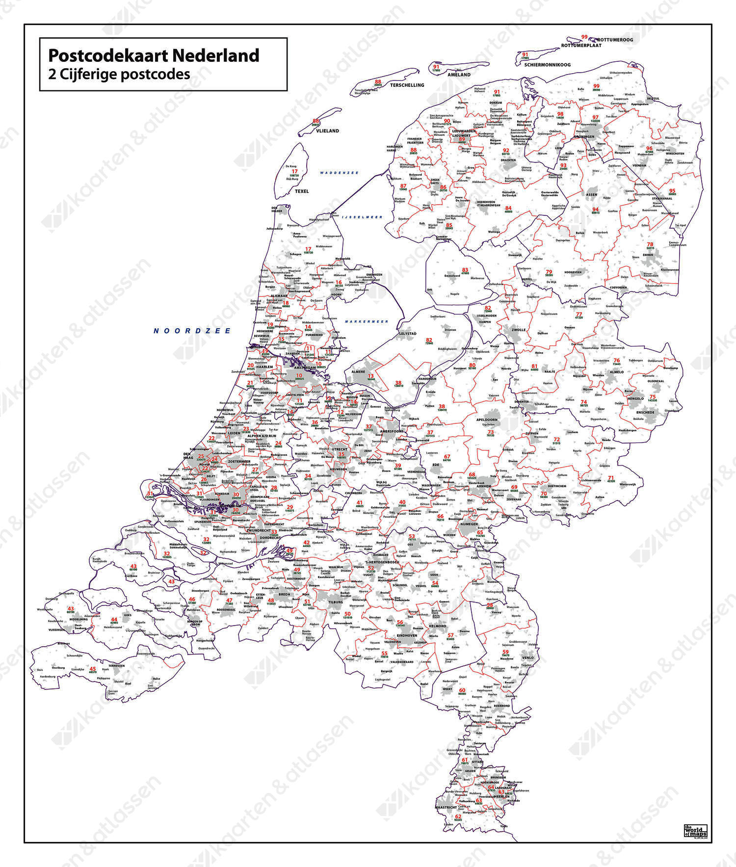 Digitale 2 cijferige Postcodekaart zwart-wit Digitale 2 cijferige Postcodekaart zwart-wit