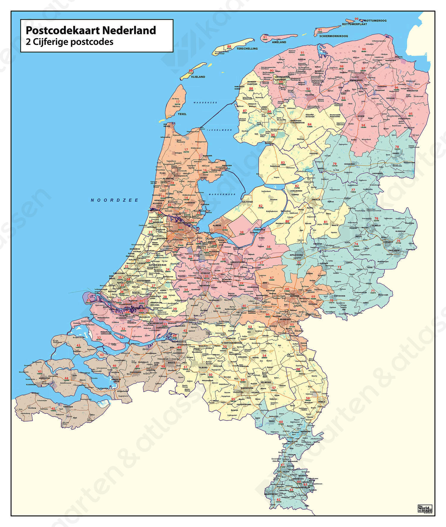 Digitale 2-cijferige Postcodekaart Nederland