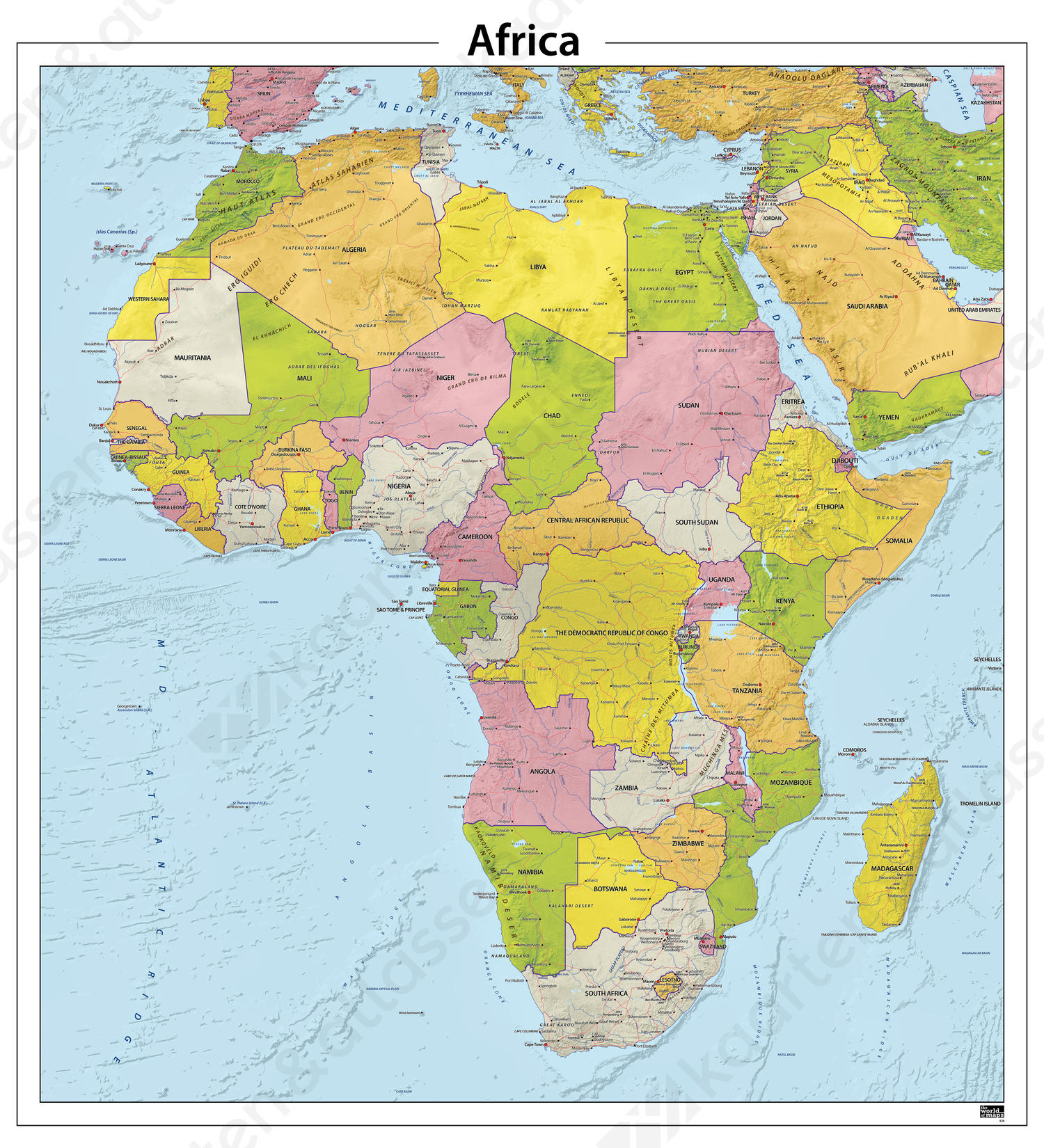 Digitale Afrika reliëf kaart