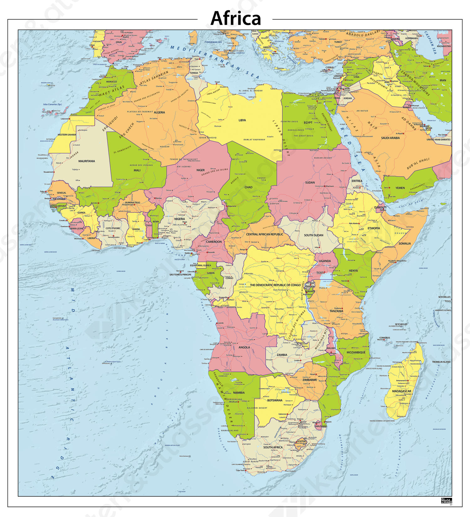 Digitale Afrika staatkundige kaart 