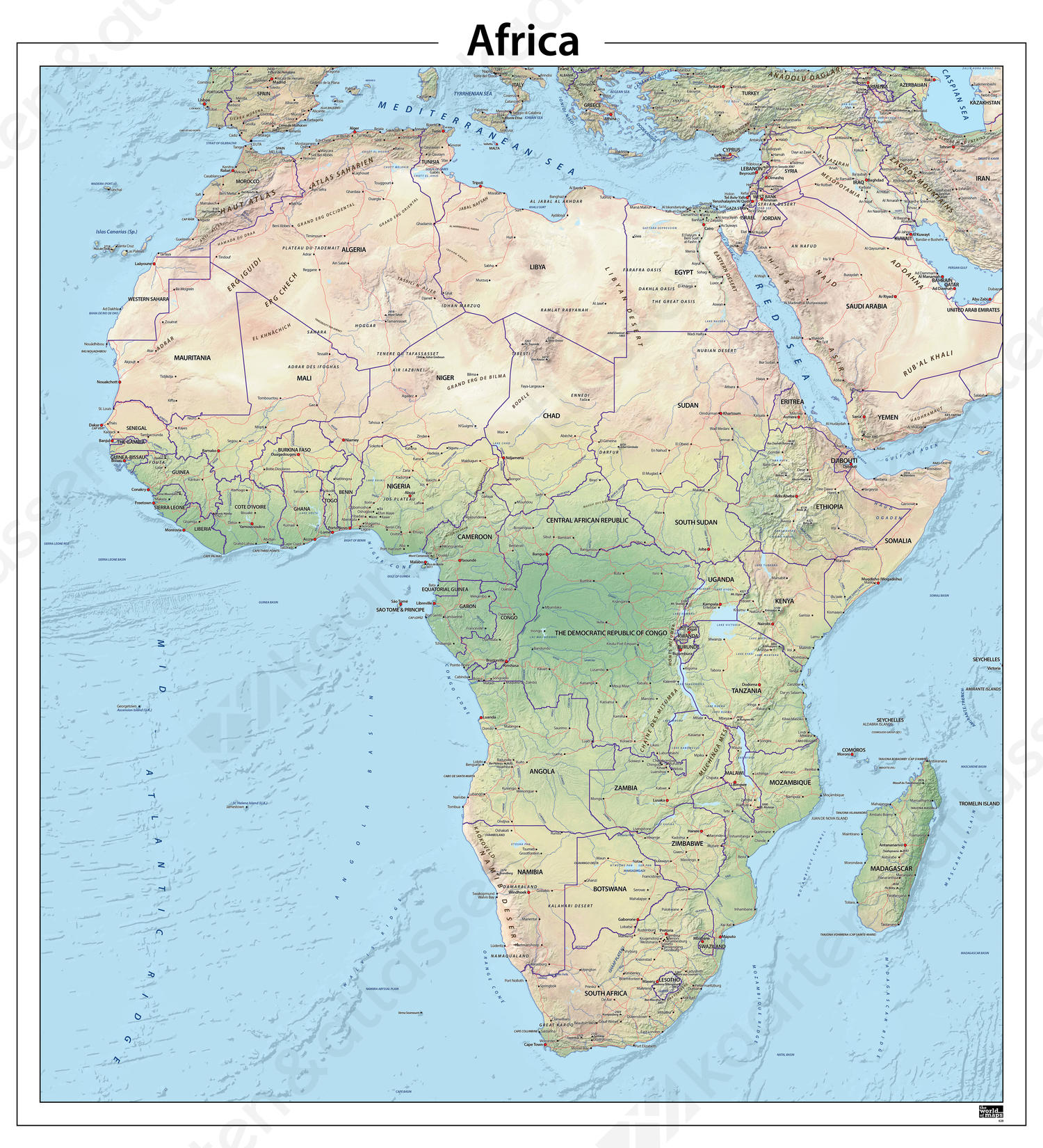 Afrika natuurkundige kaart Digitale Afrika natuurkundige kaart