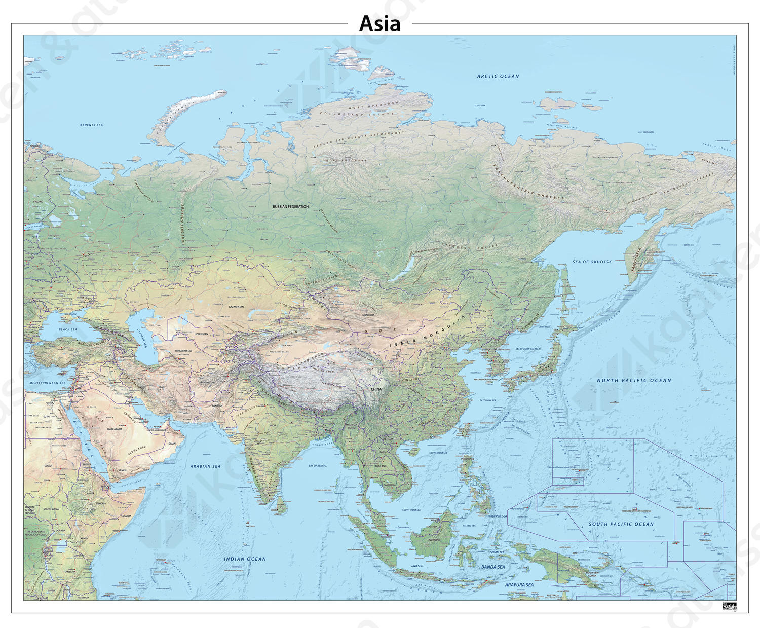 Azië natuurkundige kaart Azië natuurkundige kaart