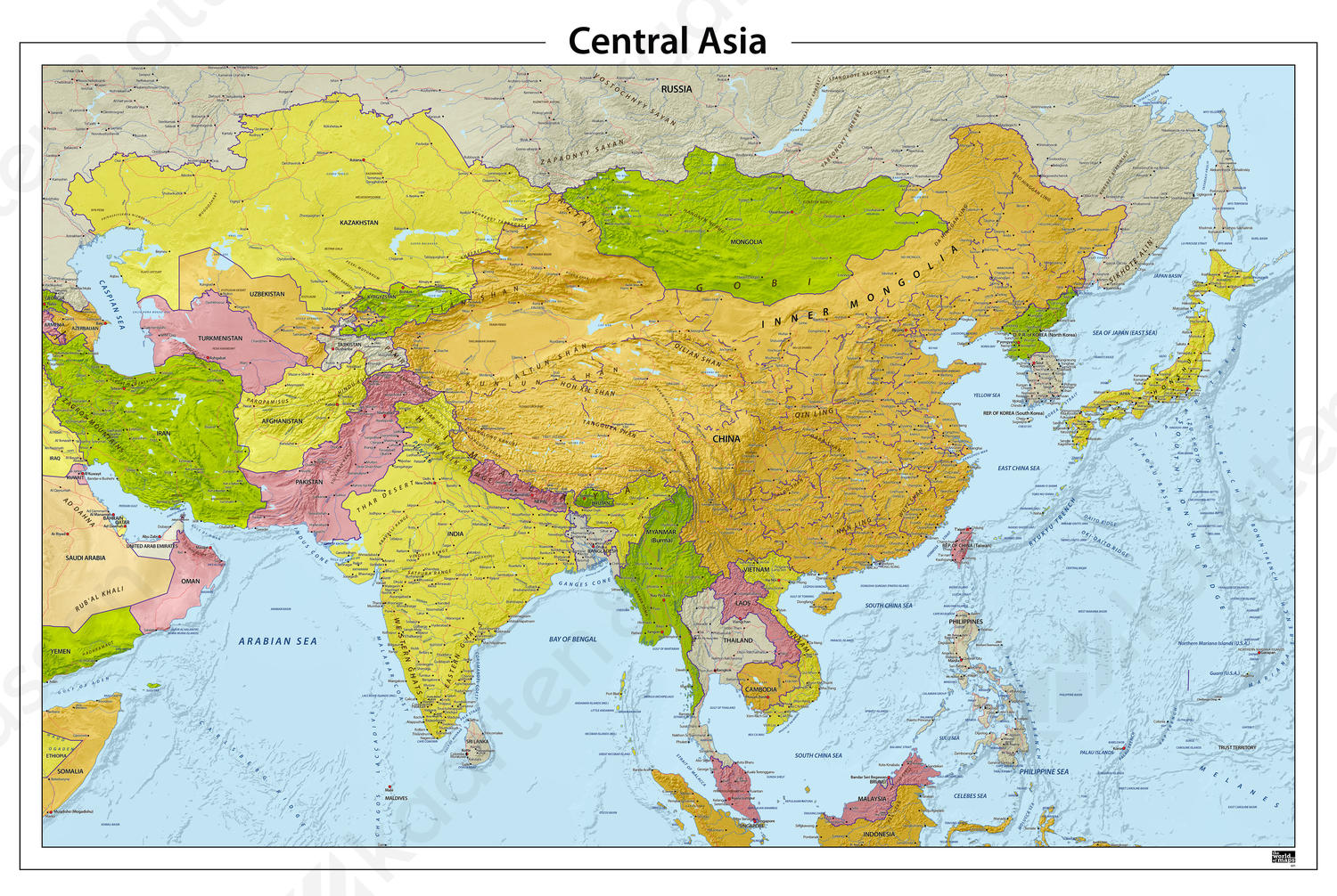 Asia asia cos. Политическая карта средней Азии. Карта России и средней Азии политическая. Central Asia Map. Политическая карта средней Азии со странами крупно.