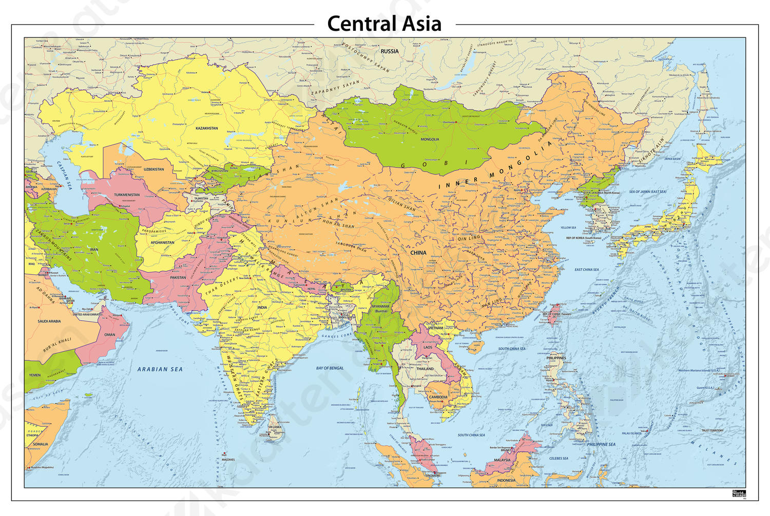Digitale Centraal Azië staatkundige kaart