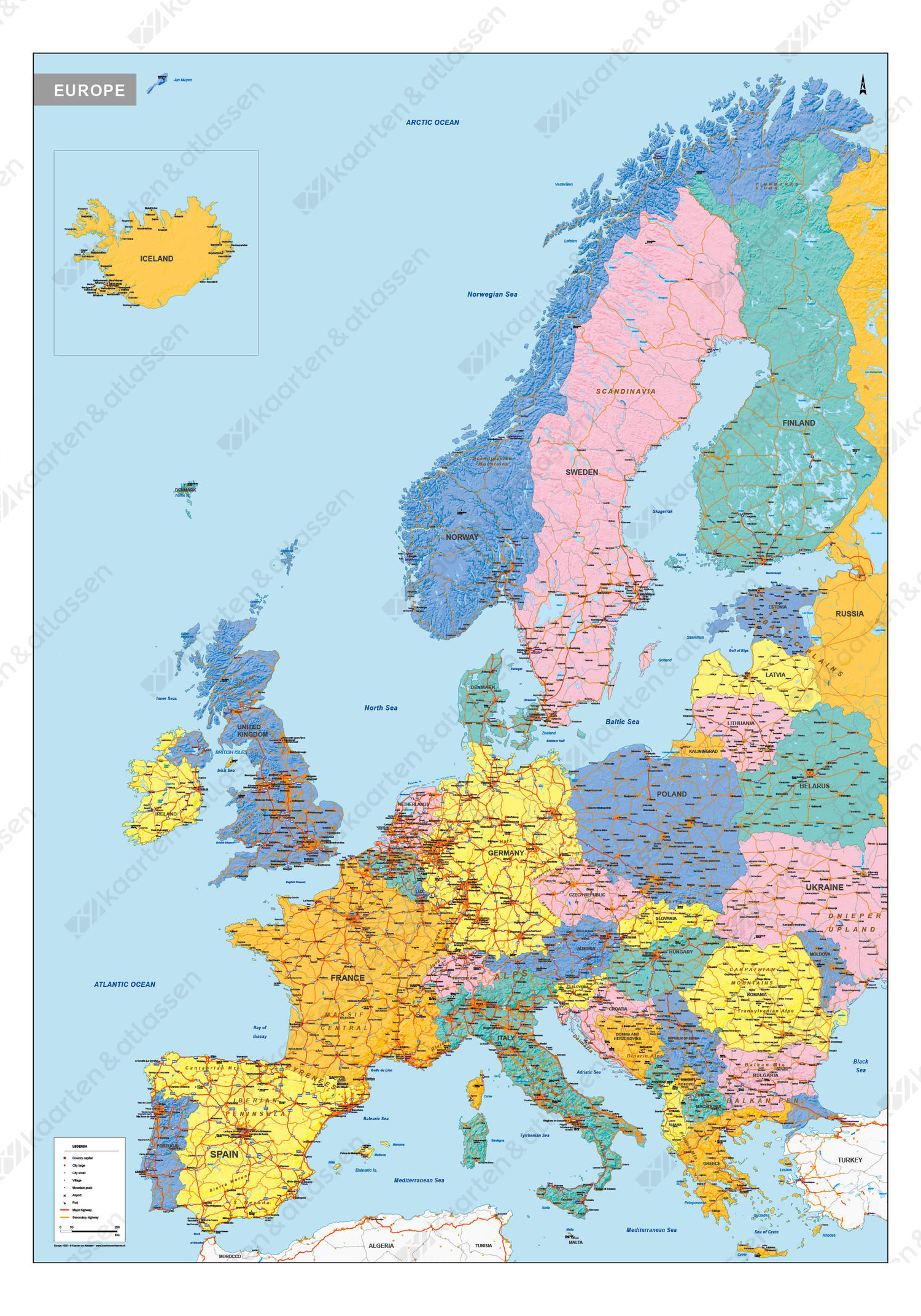 Europa Grote wegenkaart 1520 | Kaarten en Atlassen.nl