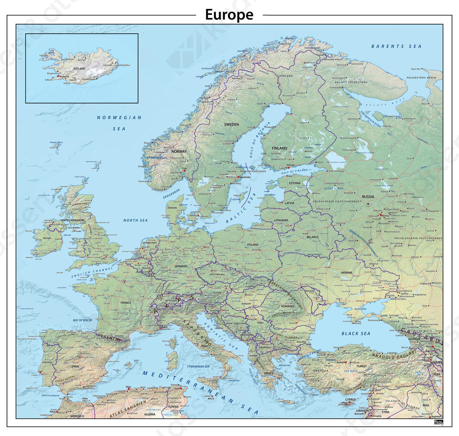 Digitale Europa natuurkundige kaart