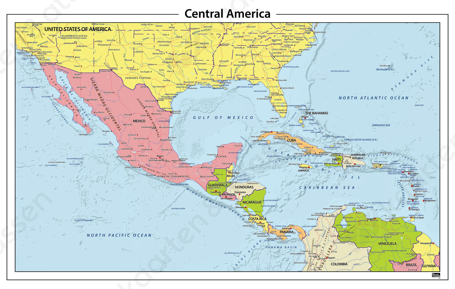Digitale Centraal Amerika staatkundige kaart
