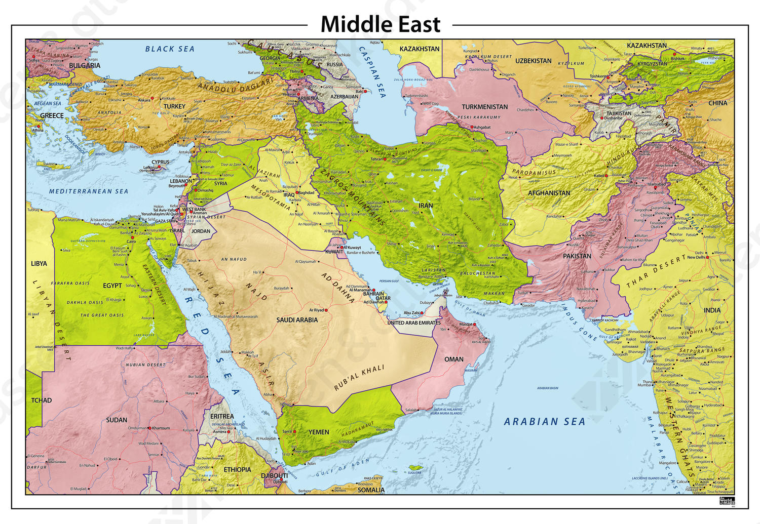 Digitale Midden Oosten Reliëf Kaart 632 | Kaarten En Atlassen.Nl