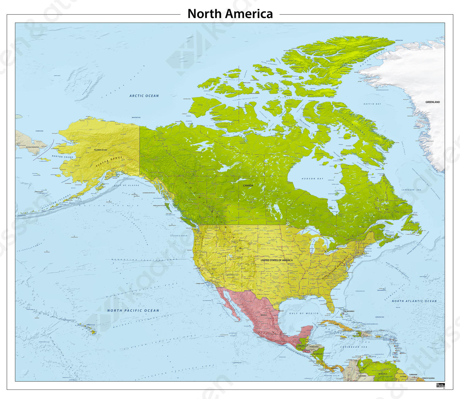 Noord Amerika reliëf kaart Noord Amerika reliëf kaart