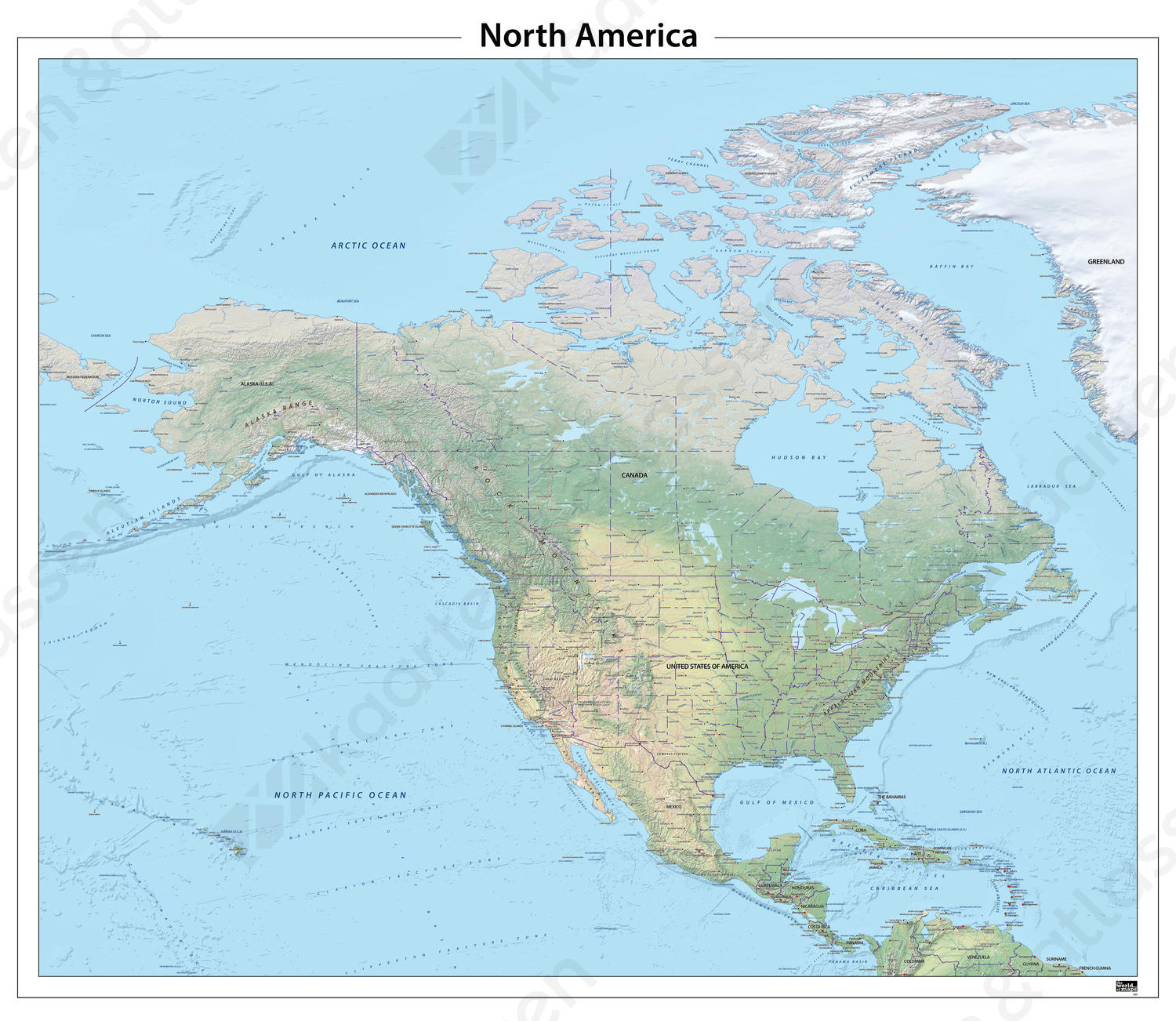 Noord Amerika natuurkundige kaart Noord Amerika natuurkundige kaart