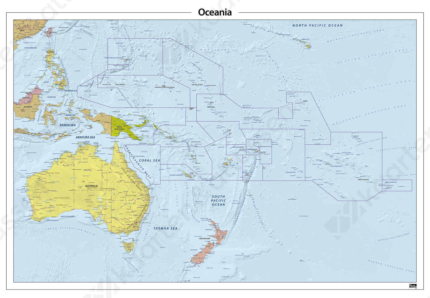 Oceanië reliëf kaart 