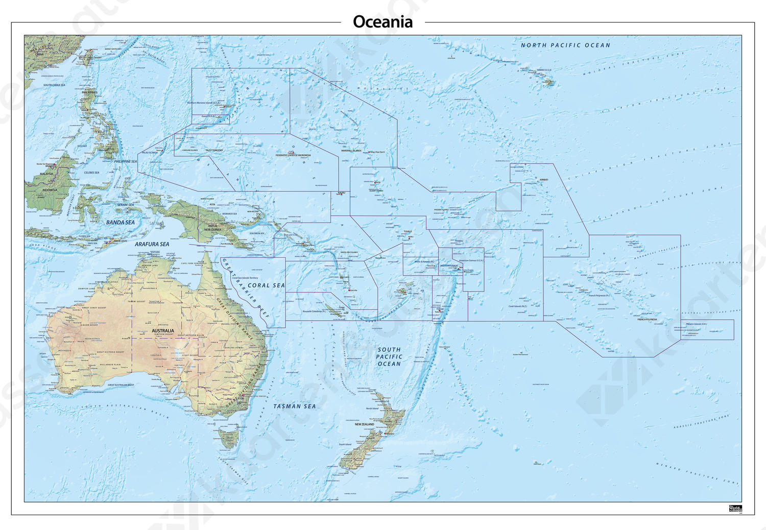 Oceanië natuurkundige kaart Oceanië natuurkundige kaart