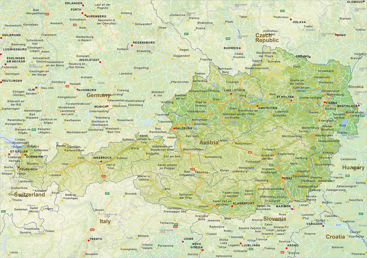 Natuurkundige landkaart Oostenrijk 