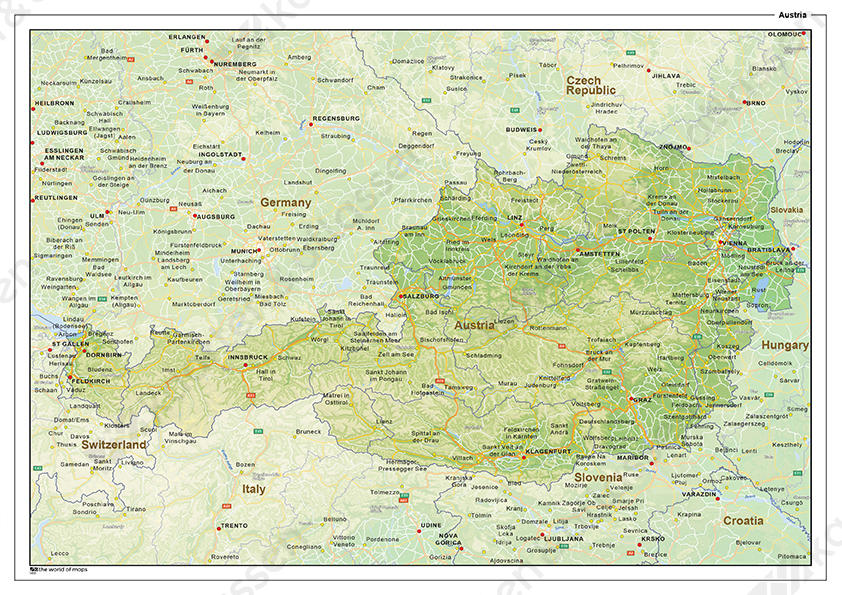 Natuurkundige landkaart Oostenrijk Natuurkundige landkaart Oostenrijk