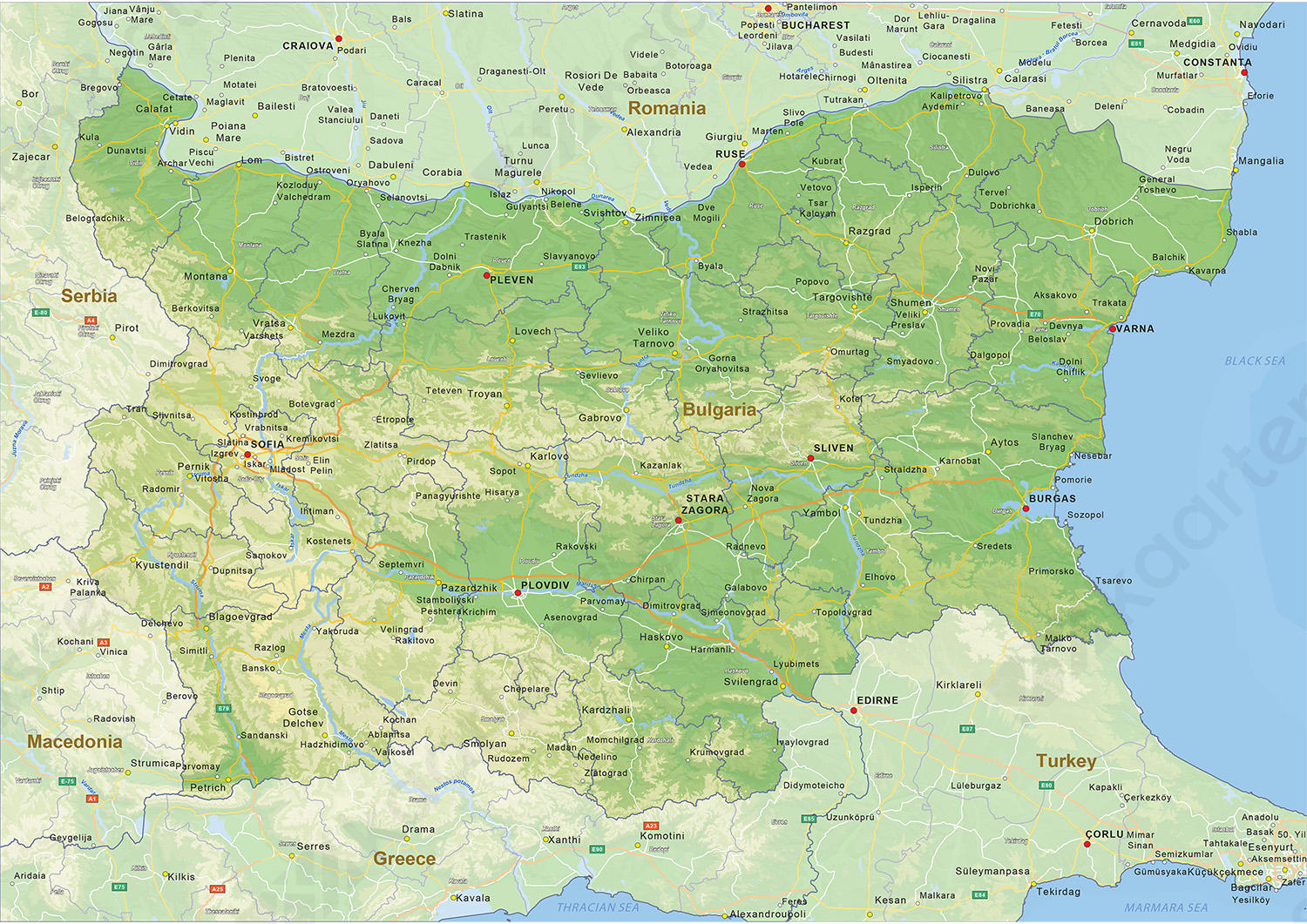 Natuurkundige landkaart Bulgarije