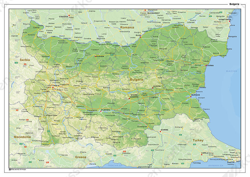 Natuurkundige landkaart Bulgarije Natuurkundige landkaart Bulgarije