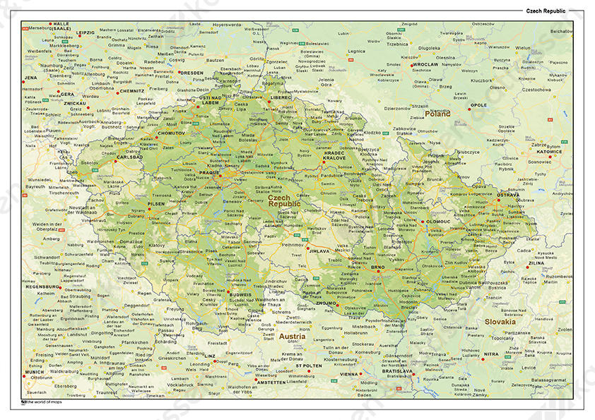 kaart tsjechie Natuurkundige landkaart Tsjechië 1467 | Kaarten en Atlassen.nl