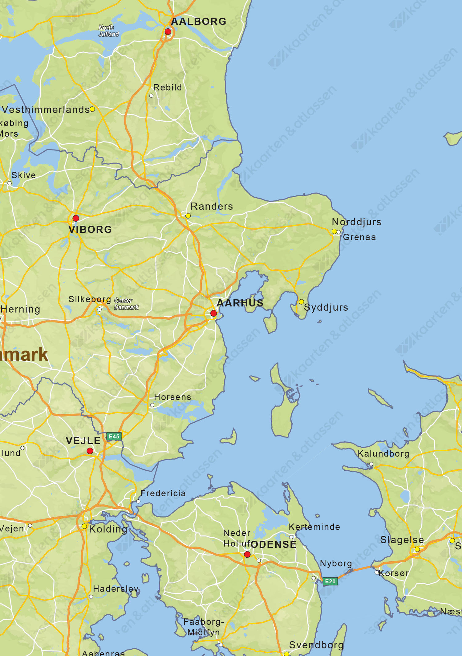 Natuurkundige landkaart Denemarken 
