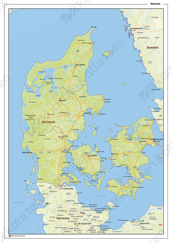 Natuurkundige landkaart Denemarken Natuurkundige landkaart Denemarken
