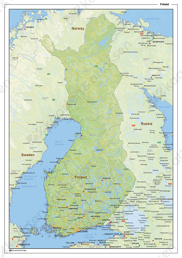 Natuurkundige landkaart Finland Natuurkundige landkaart Finland