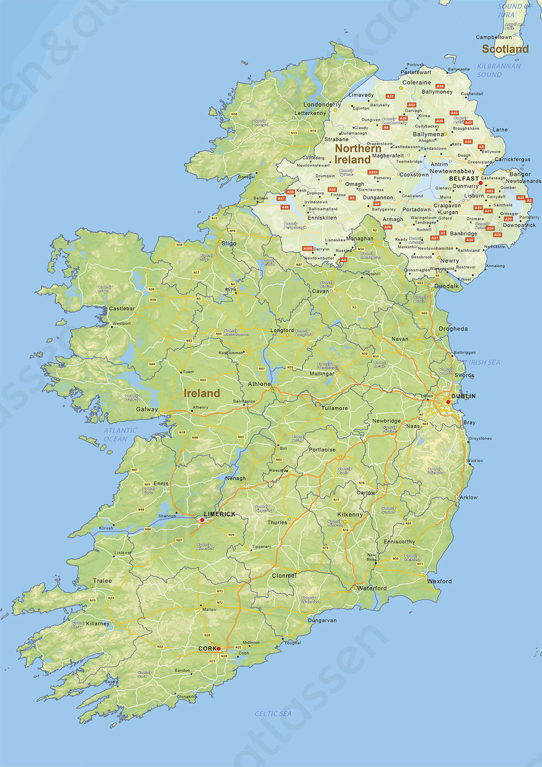 Digitale Natuurkundige Landkaart Ierland 1441 | Kaarten En Atlassen.Nl