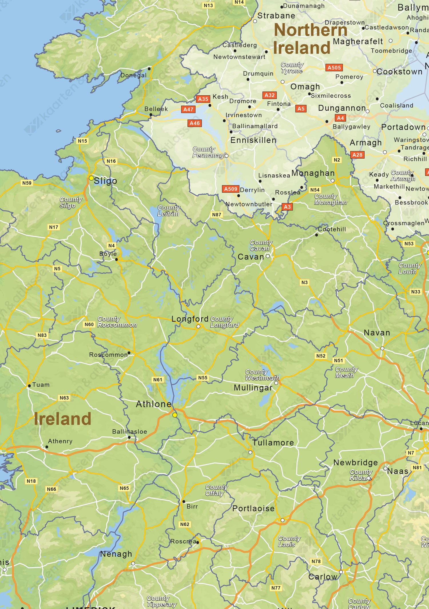 Natuurkundige landkaart Ierland 