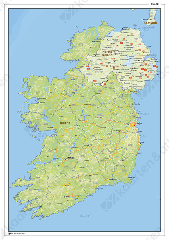 Natuurkundige landkaart Ierland Natuurkundige landkaart Ierland