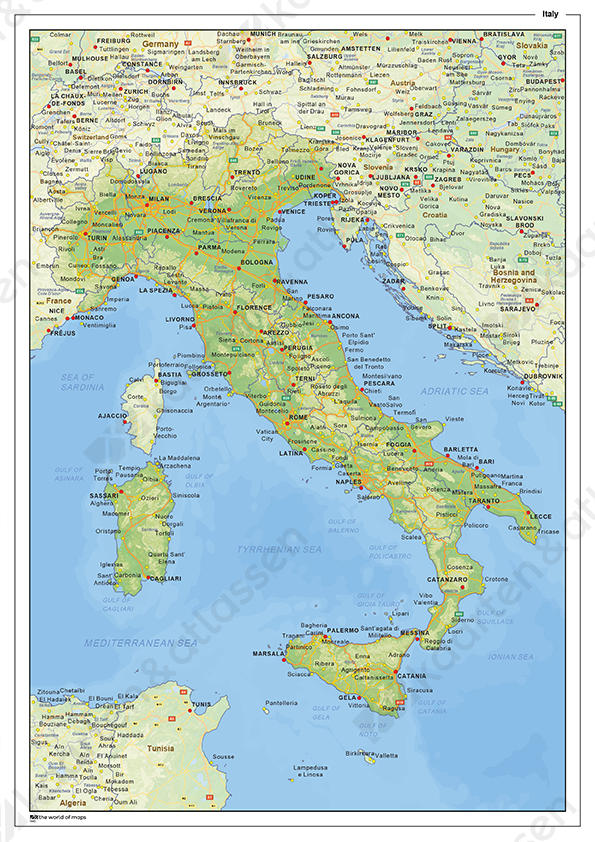 Natuurkundige landkaart Italië Natuurkundige landkaart Italië