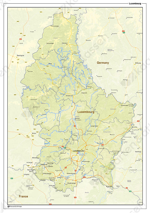 Natuurkundige landkaart Luxemburg Natuurkundige landkaart Luxemburg