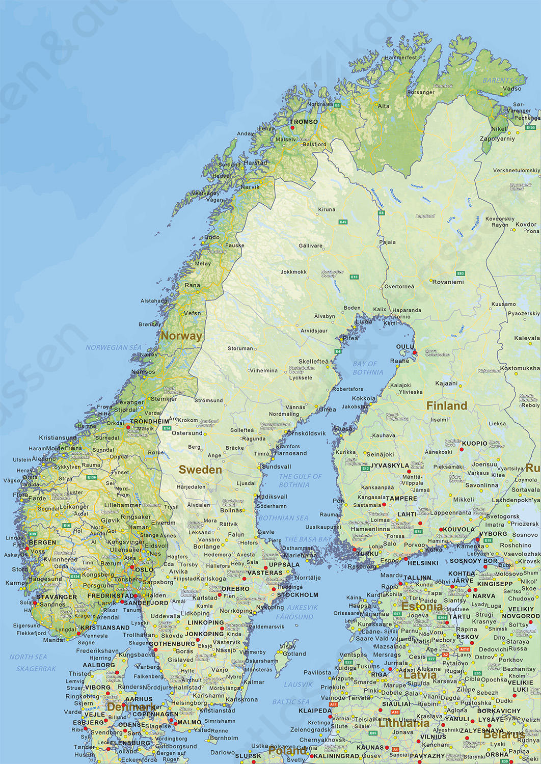 Natuurkundige landkaart Noorwegen