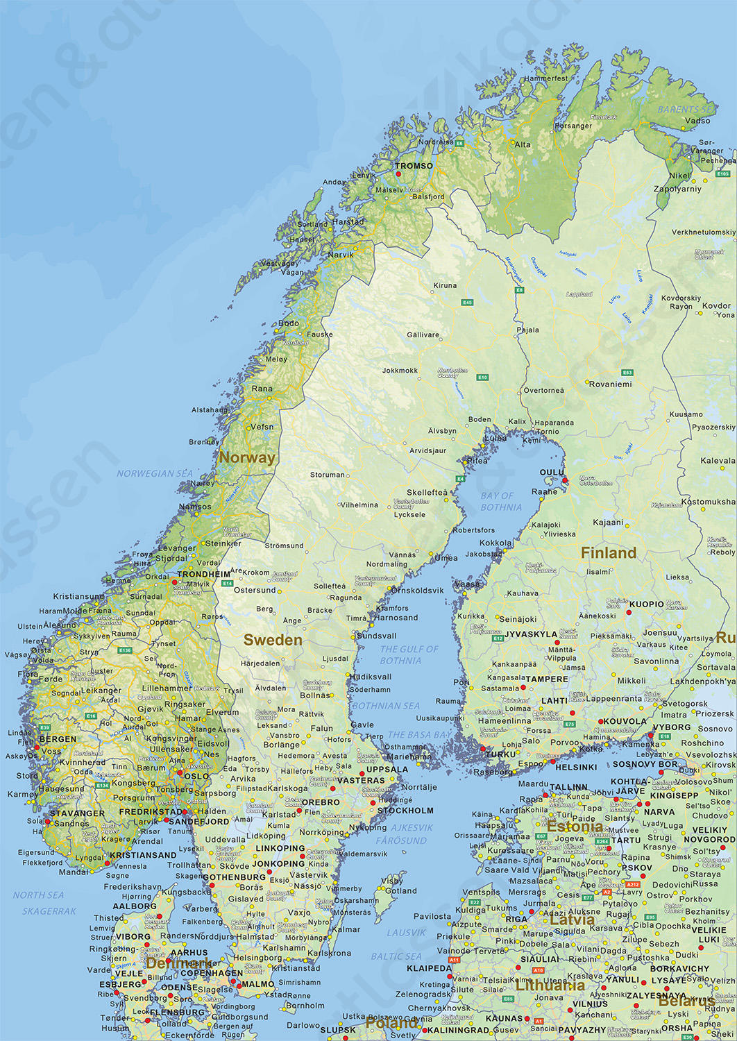 Natuurkundige landkaart Noorwegen Natuurkundige landkaart Noorwegen