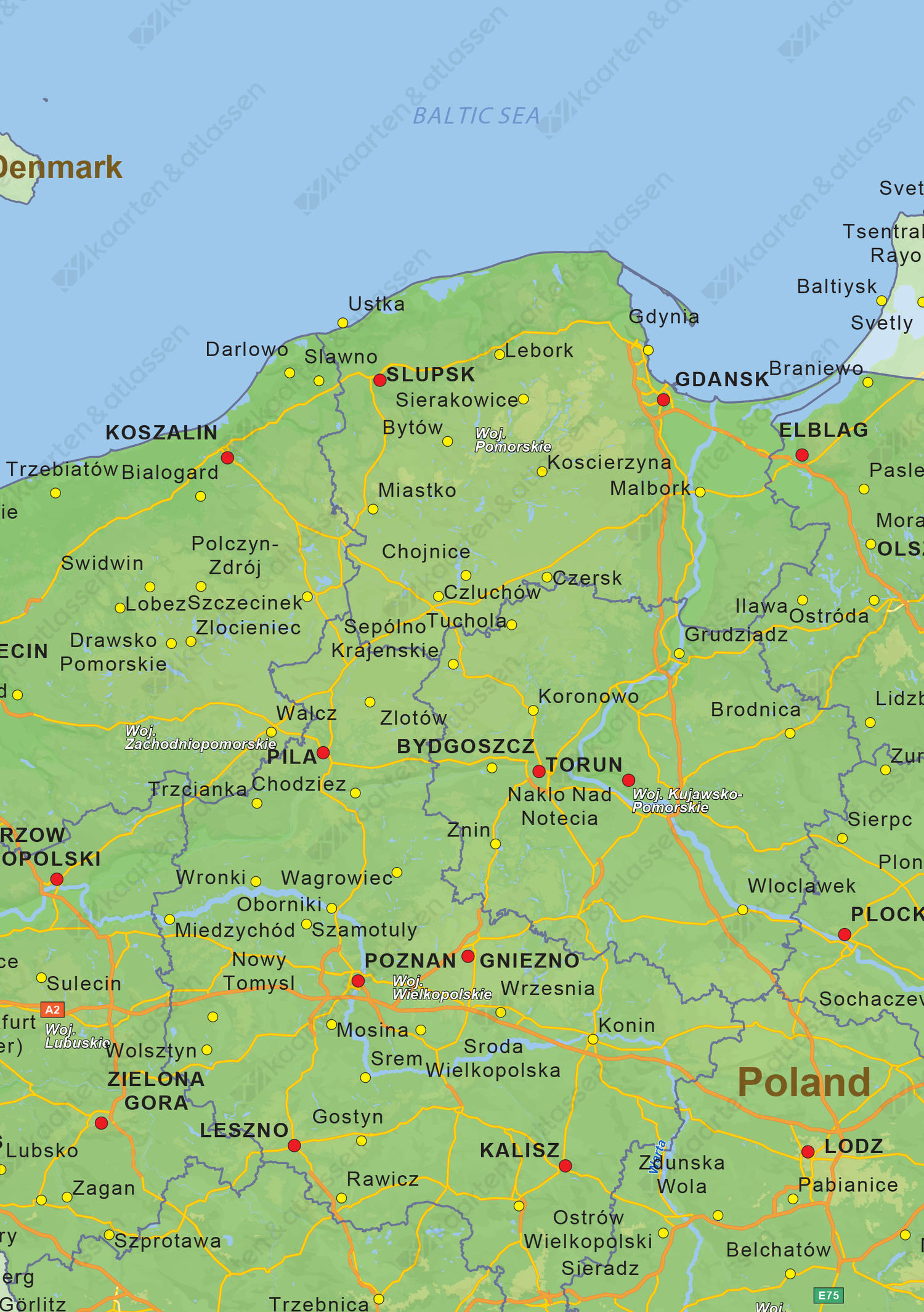 Natuurkundige landkaart Polen 1457 Kaarten en Atlassen.nl