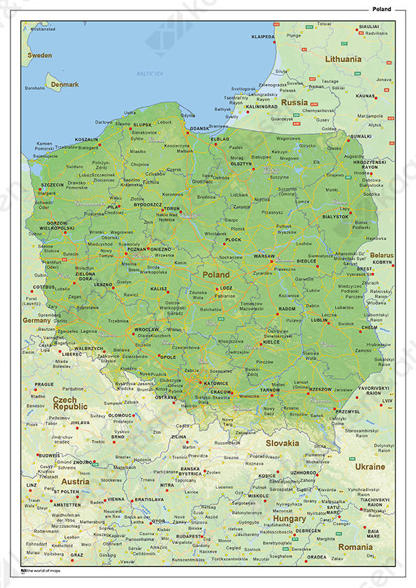 Natuurkundige landkaart Polen Natuurkundige landkaart Polen
