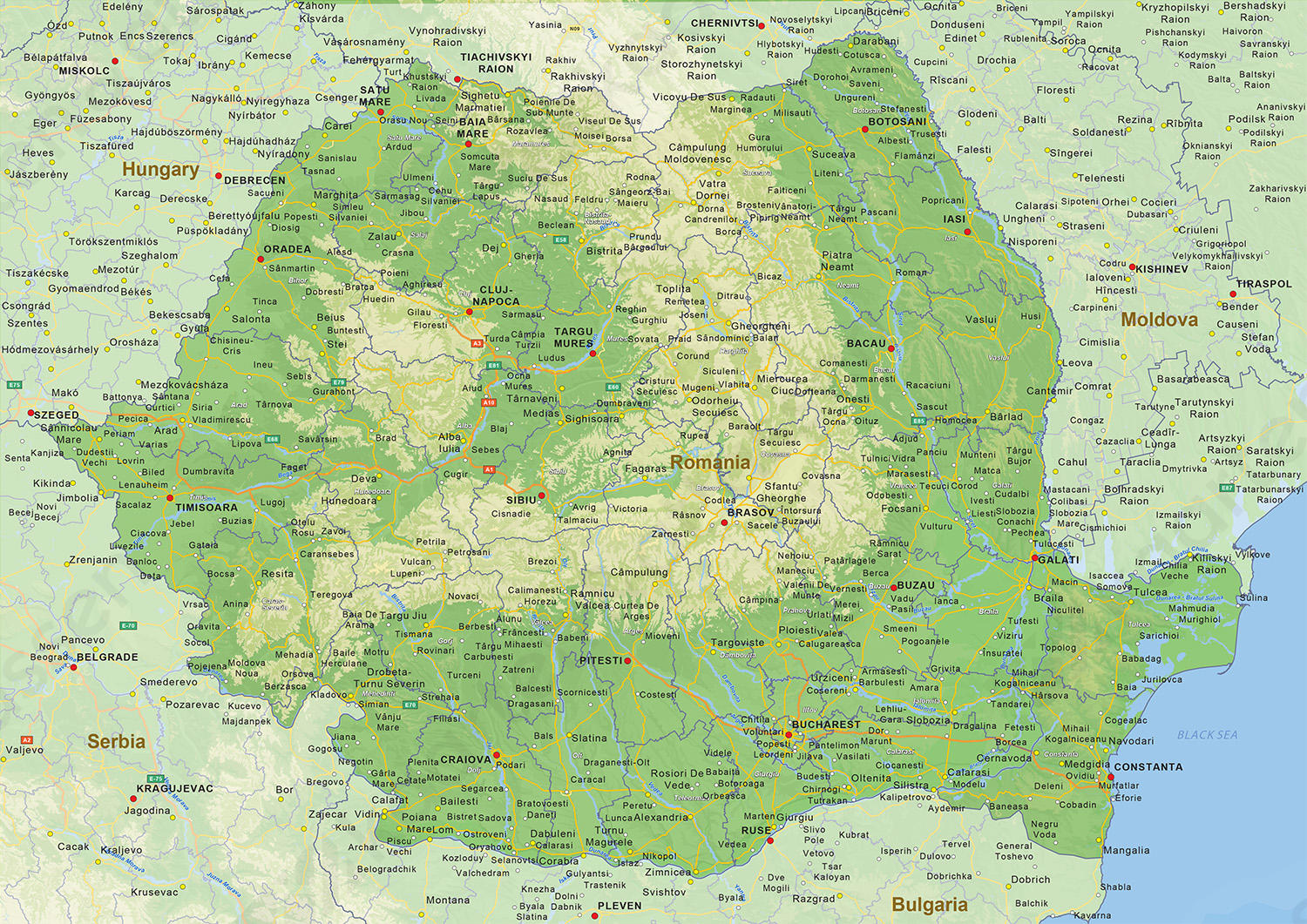 Natuurkundige landkaart Roemenië Natuurkundige landkaart Roemenië