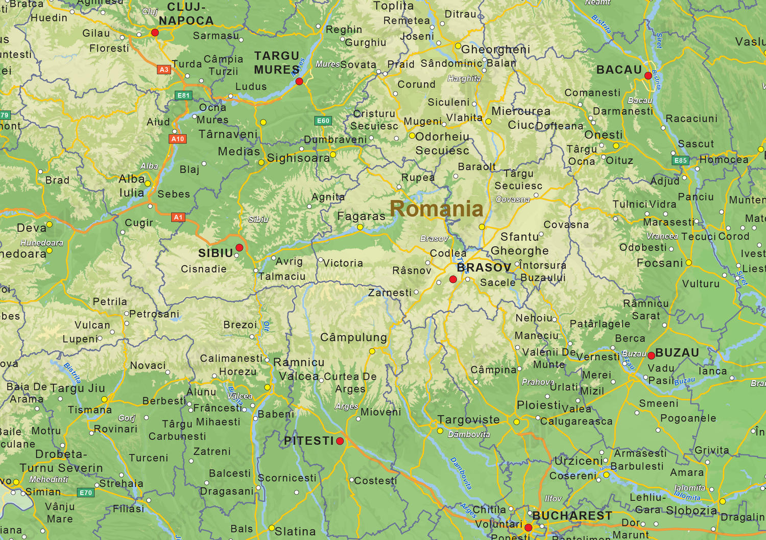 Natuurkundige landkaart Roemenië