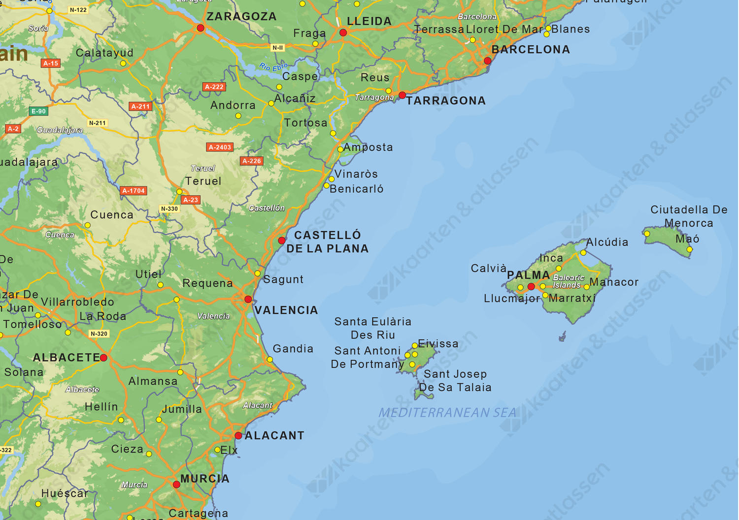 Natuurkundige landkaart Spanje 1465 | Kaarten en Atlassen.nl
