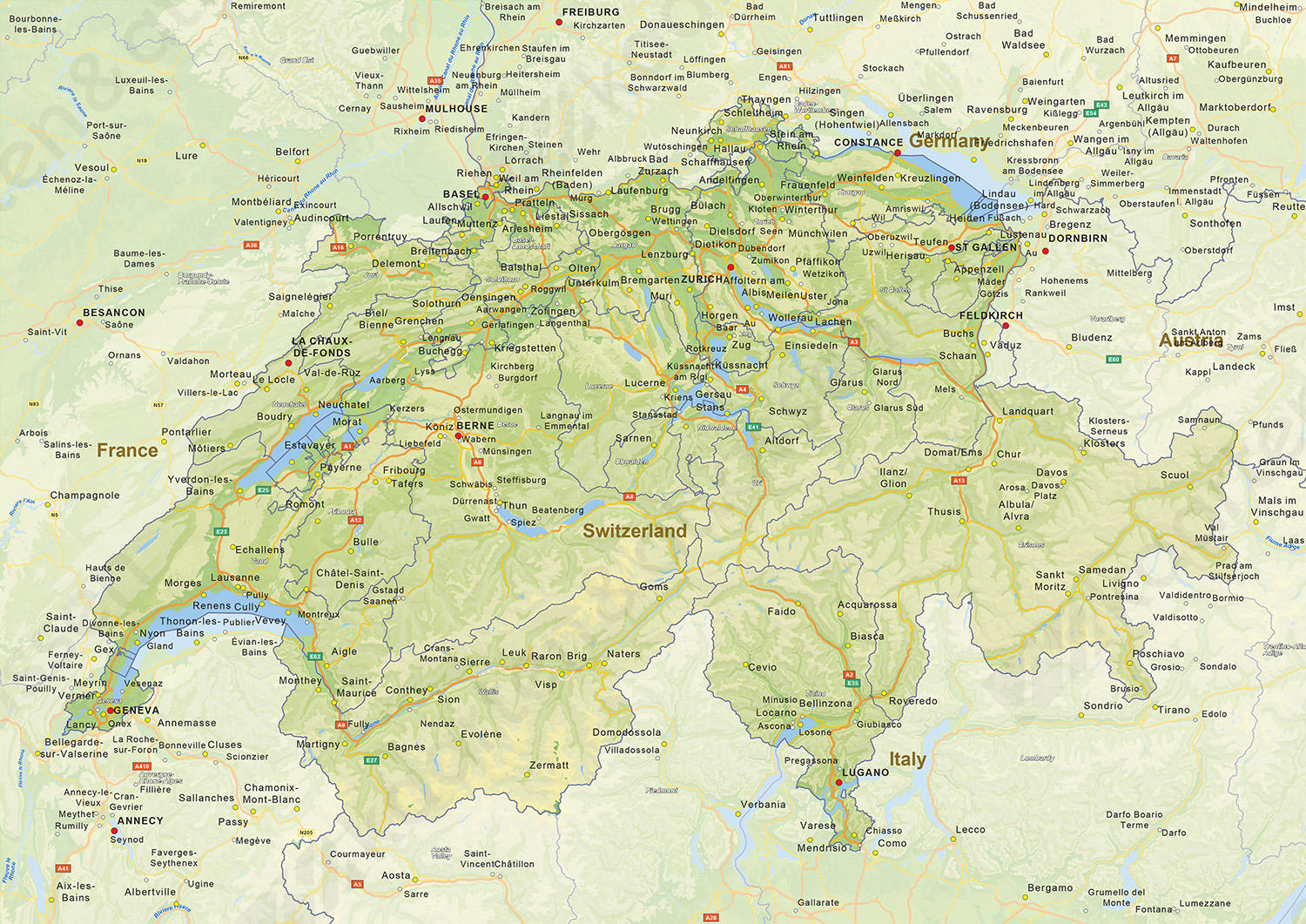 Natuurkundige landkaart Zwitserland Natuurkundige landkaart Zwitserland
