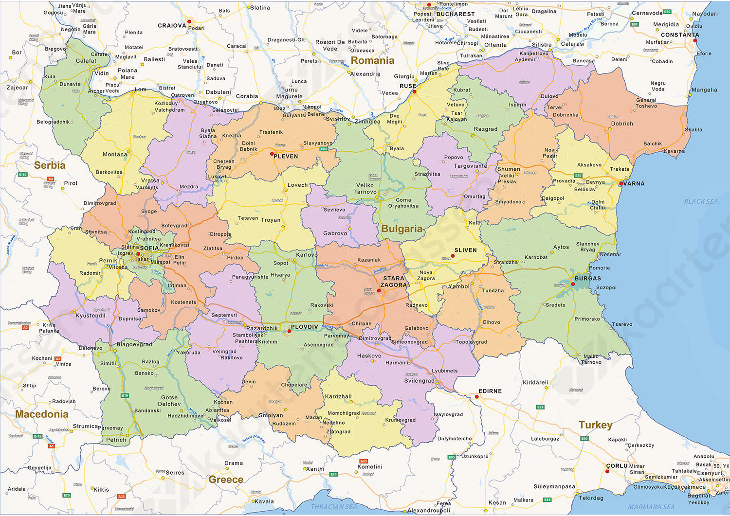Digitale Staatkundige Landkaart Bulgarije 1428 | Kaarten En Atlassen.Nl