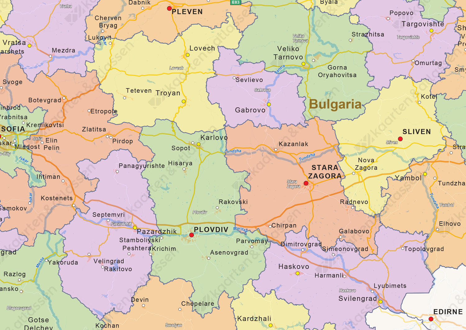Staatkundige Landkaart Bulgarije 1428 | Kaarten En Atlassen.Nl